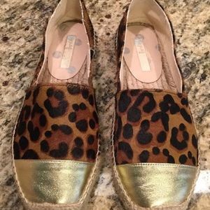 Boden Gold Cap Toe Leopard PonyHair Espadrilles 38